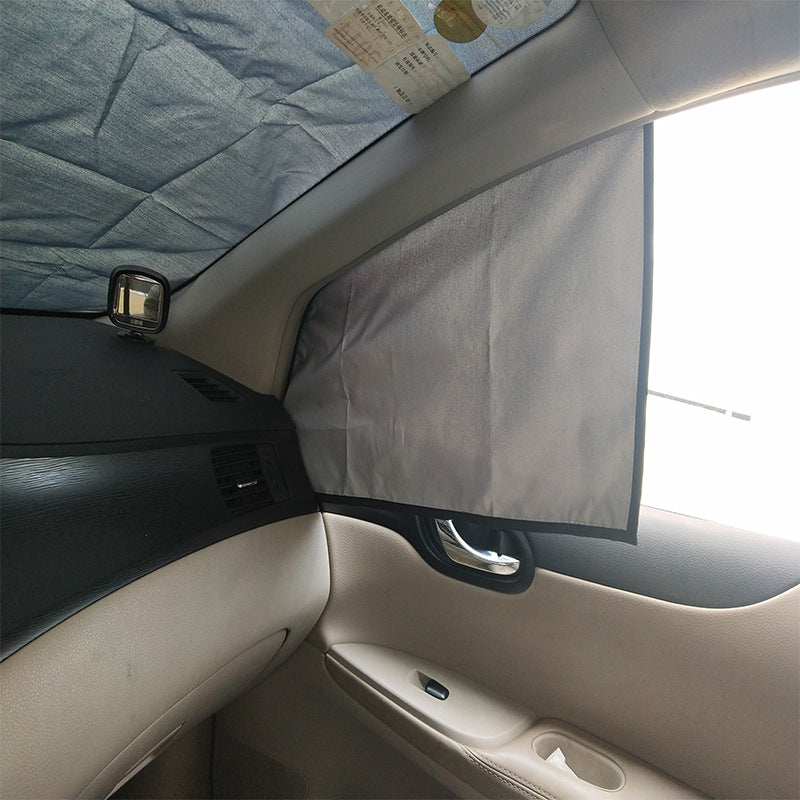 Windshield snow and frost cover in use